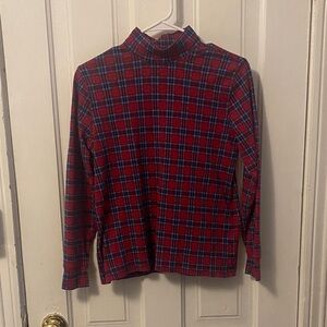 100% Cotton Red and Blue Plaid Turtleneck Top